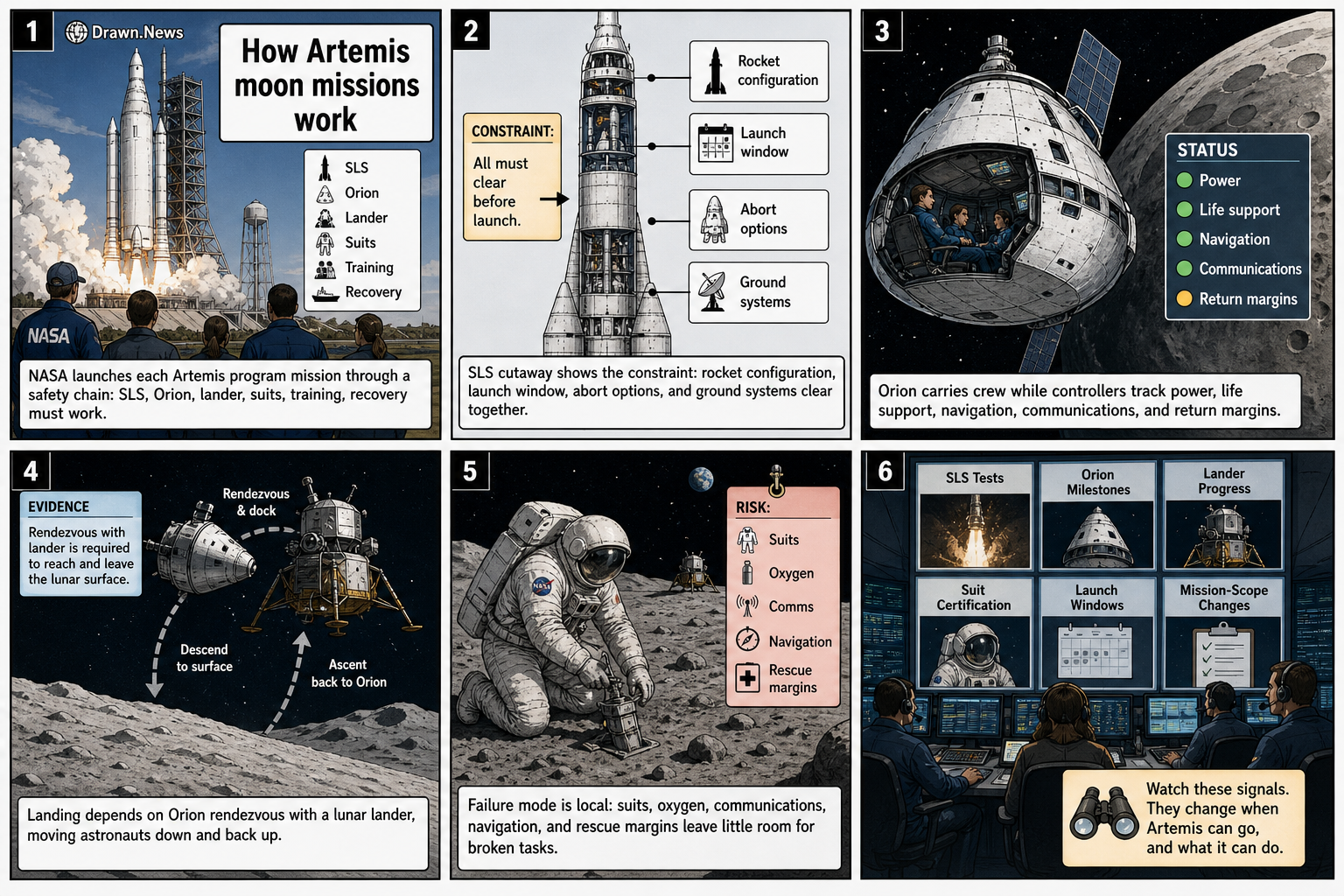 Drawn.News visual brief: How Artemis Moon Missions Work