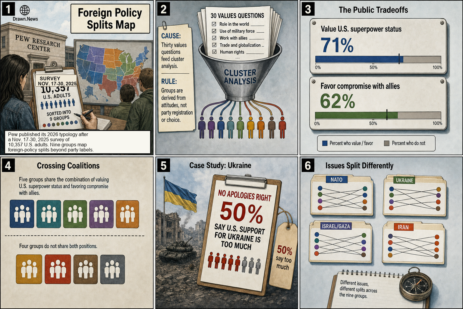 Drawn.News visual brief: Foreign Policy Splits Map