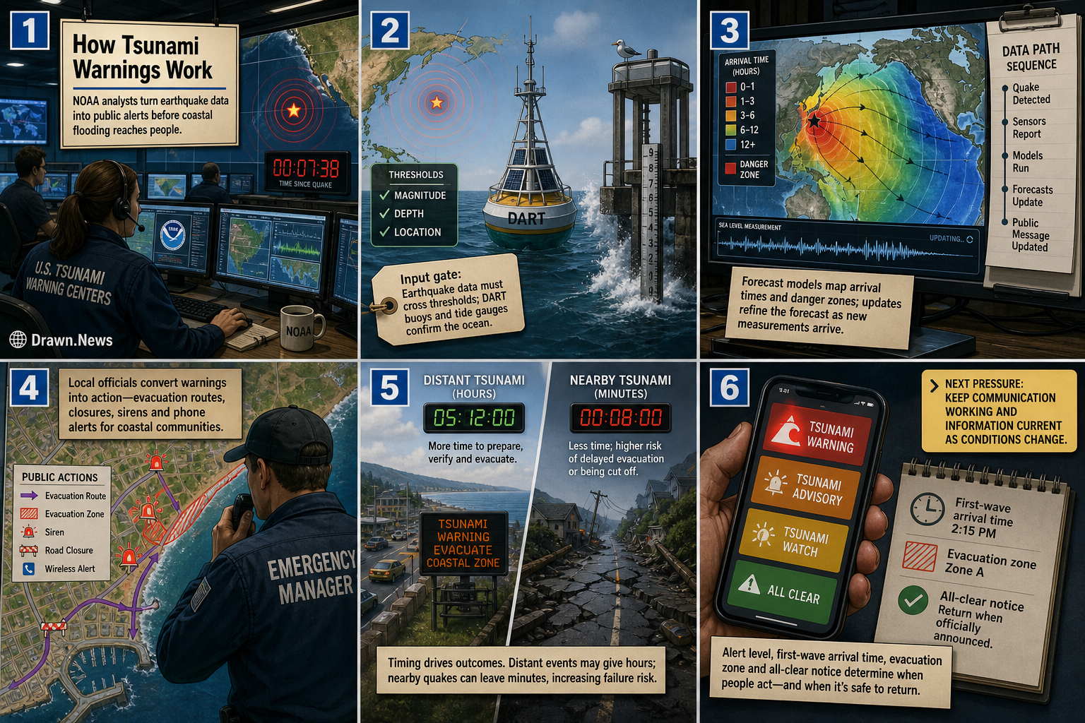 Drawn.News visual brief: How Tsunami Warnings Work