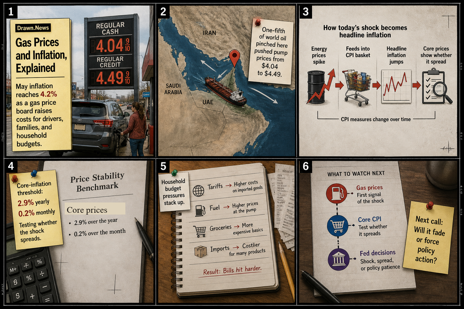 Drawn.News visual brief: Gas Prices and Inflation, Explained