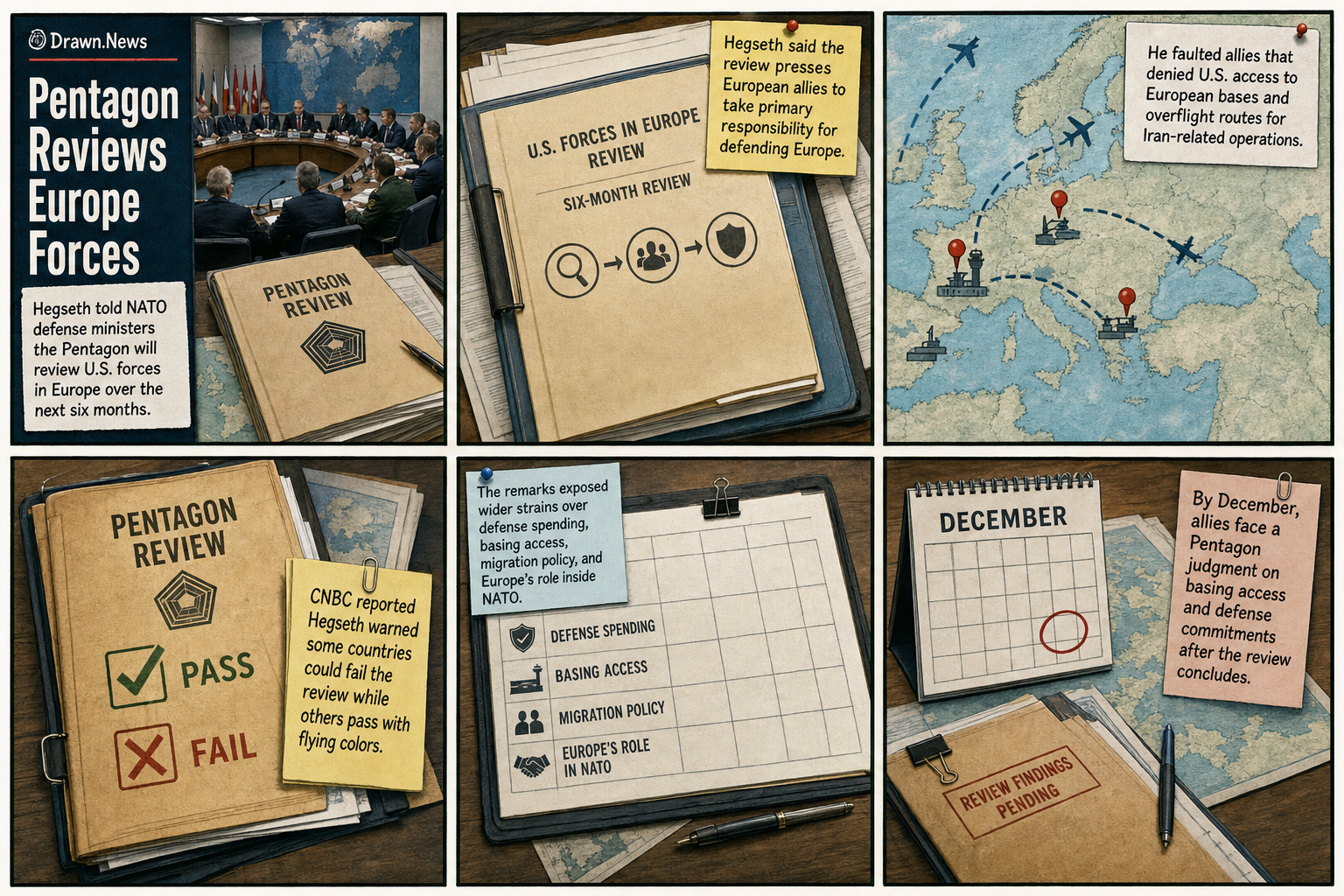 Drawn.News visual brief: Pentagon Opens Six-Month Review of U.S. Forces in Europe