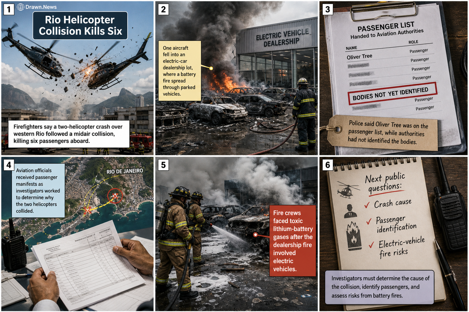 Drawn.News visual brief: Rio Helicopter Collision Kills Six