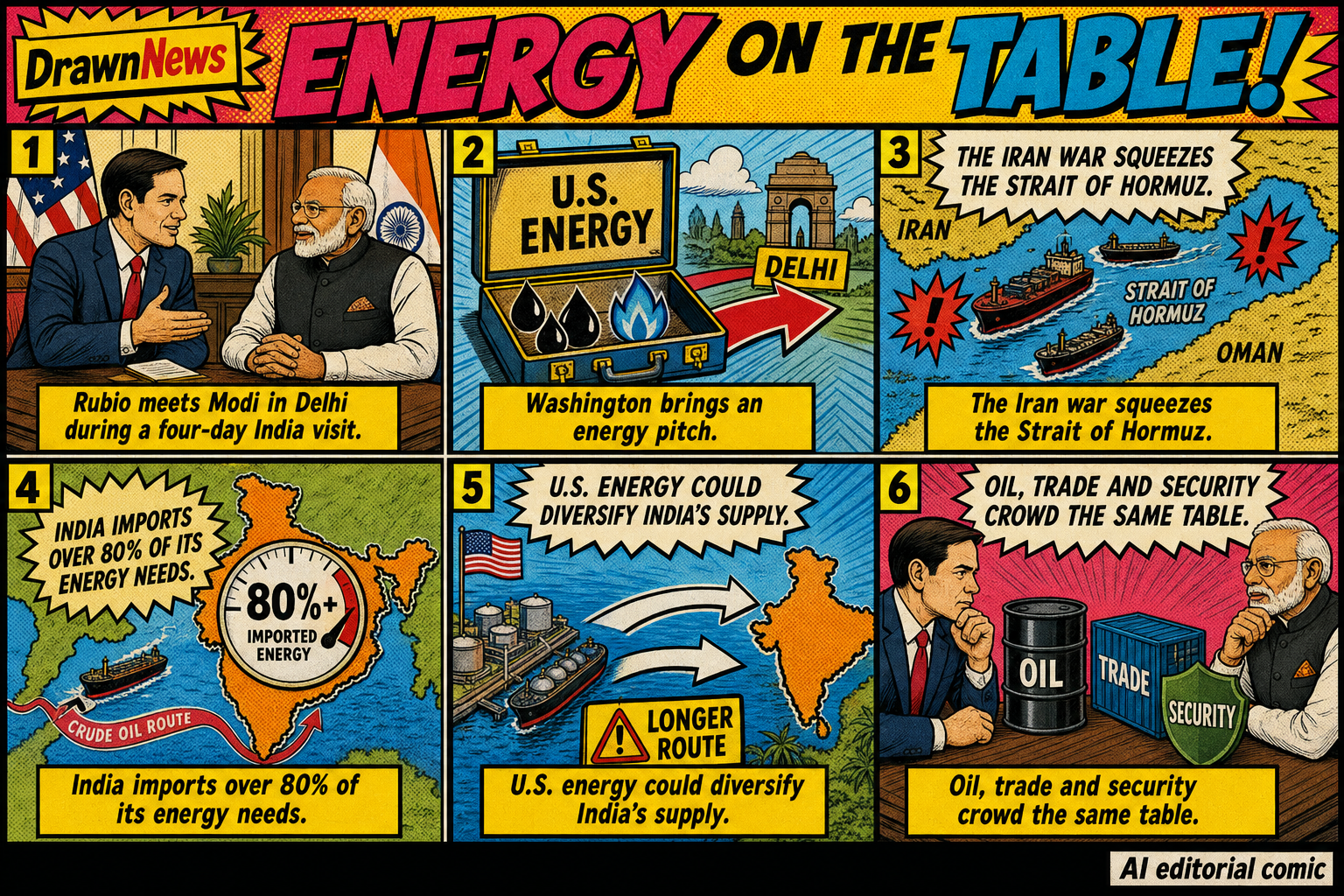 DrawnNews comic: Rubio and Modi put energy at the center of India visit