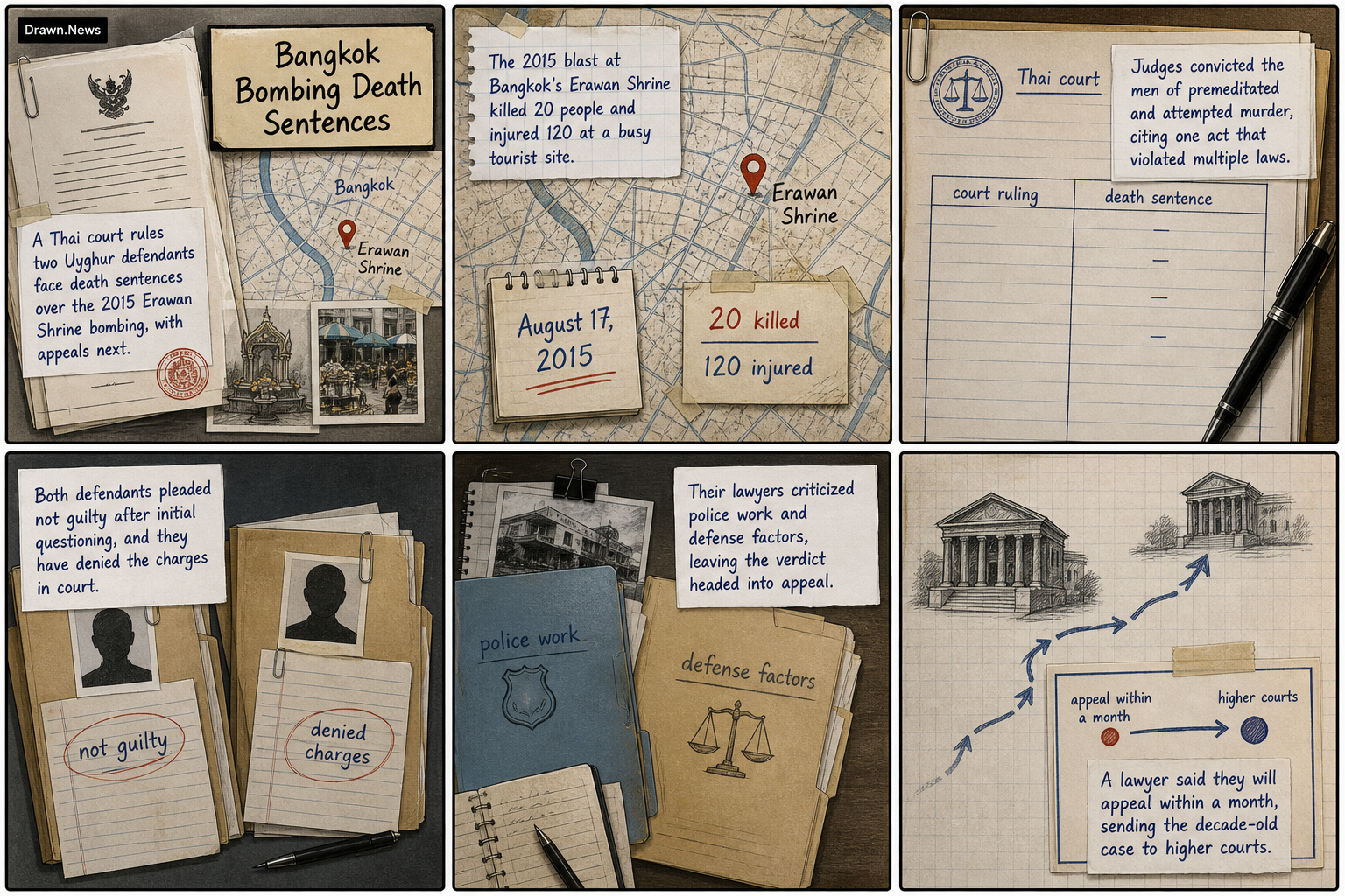 Drawn.News visual brief: Two Men Sentenced to Death for 2015 Bangkok Bombing