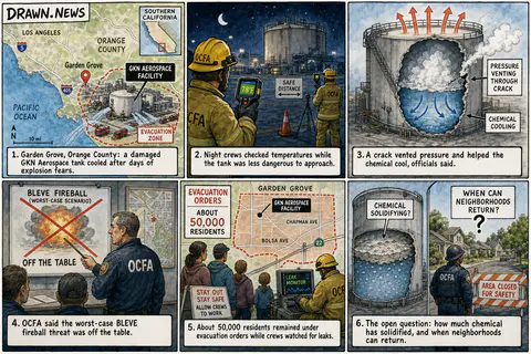 Drawn.News visual brief: California chemical tank no longer under threat of catastrophic explosion: Officials