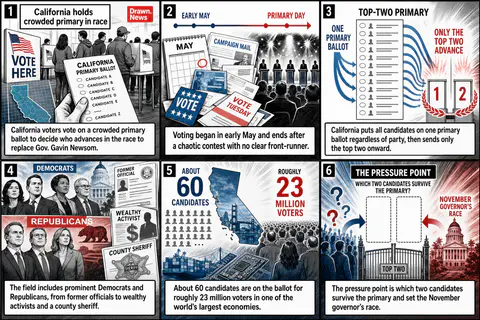 Drawn.News visual brief: California holds crowded primary in race to replace Gov. Gavin Newsom