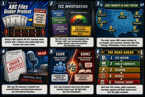 Drawn.News visual brief: ABC stations file under protest in FCC license fight