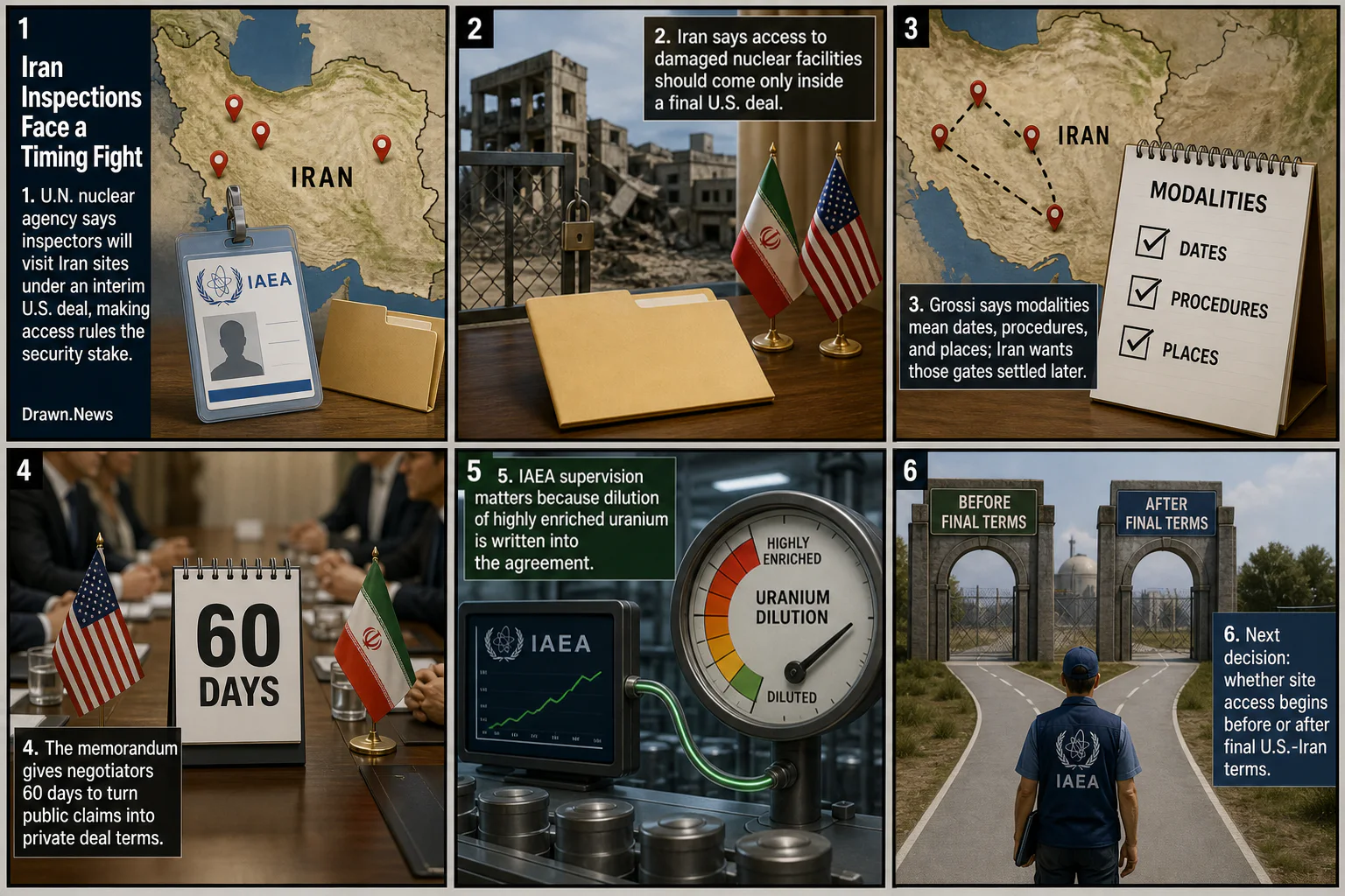 Drawn.News visual brief: Dispute over nuclear inspections shows how U.S. and Iran are negotiating in public