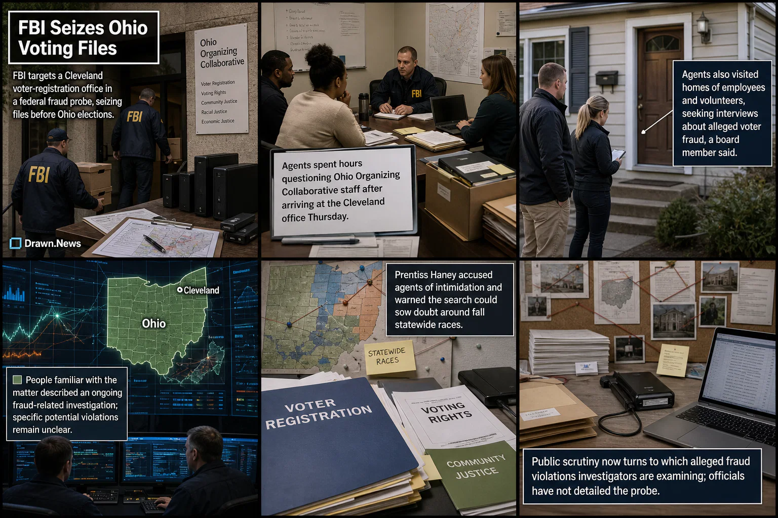 Drawn.News visual brief: FBI Seizes Files From Ohio Voting Group