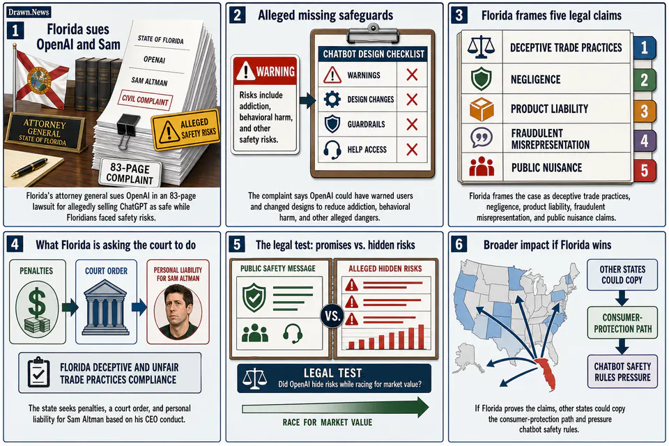 Drawn.News visual brief: Florida sues OpenAI and Sam