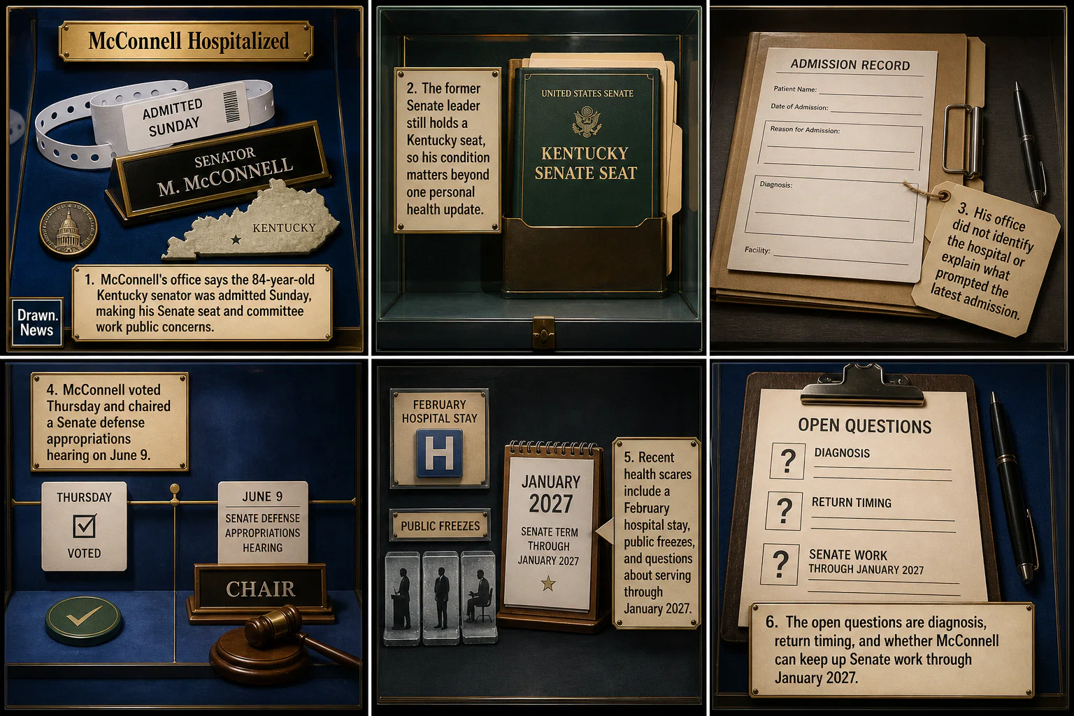 Drawn.News visual brief: Mitch McConnell hospitalized after office says he is receiving care