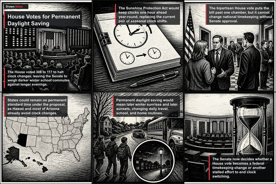 Drawn.News visual u.s. & politics: House Votes for Permanent Daylight Saving