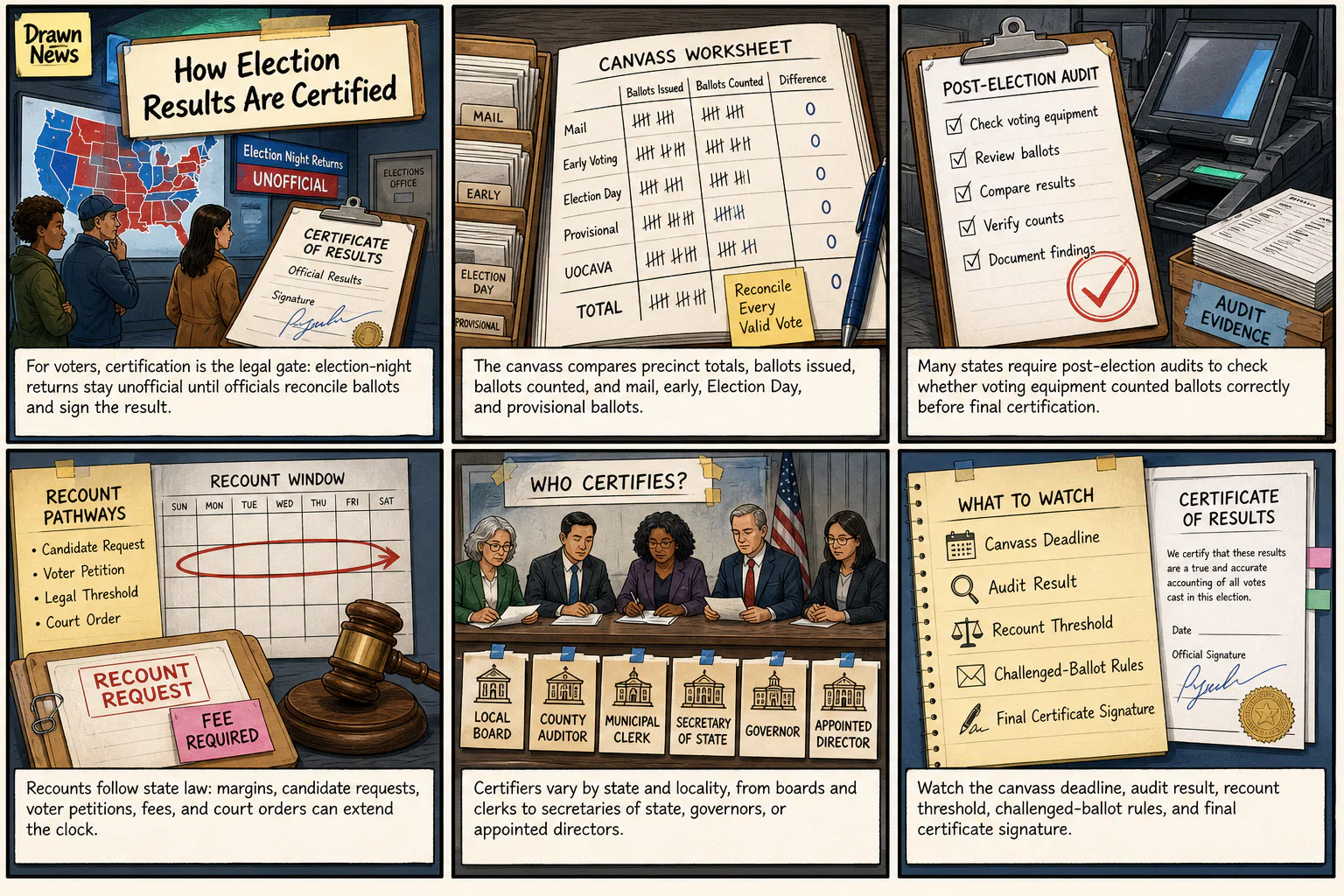 Drawn.News visual brief: How Election Results Are Certified
