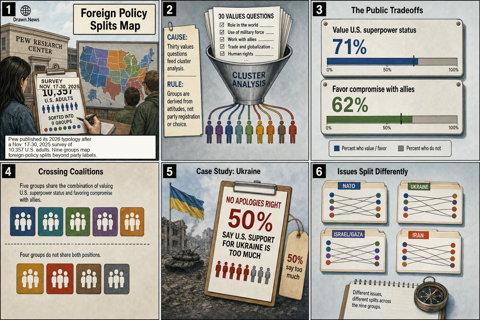 Drawn.News visual brief: Foreign Policy Splits Map
