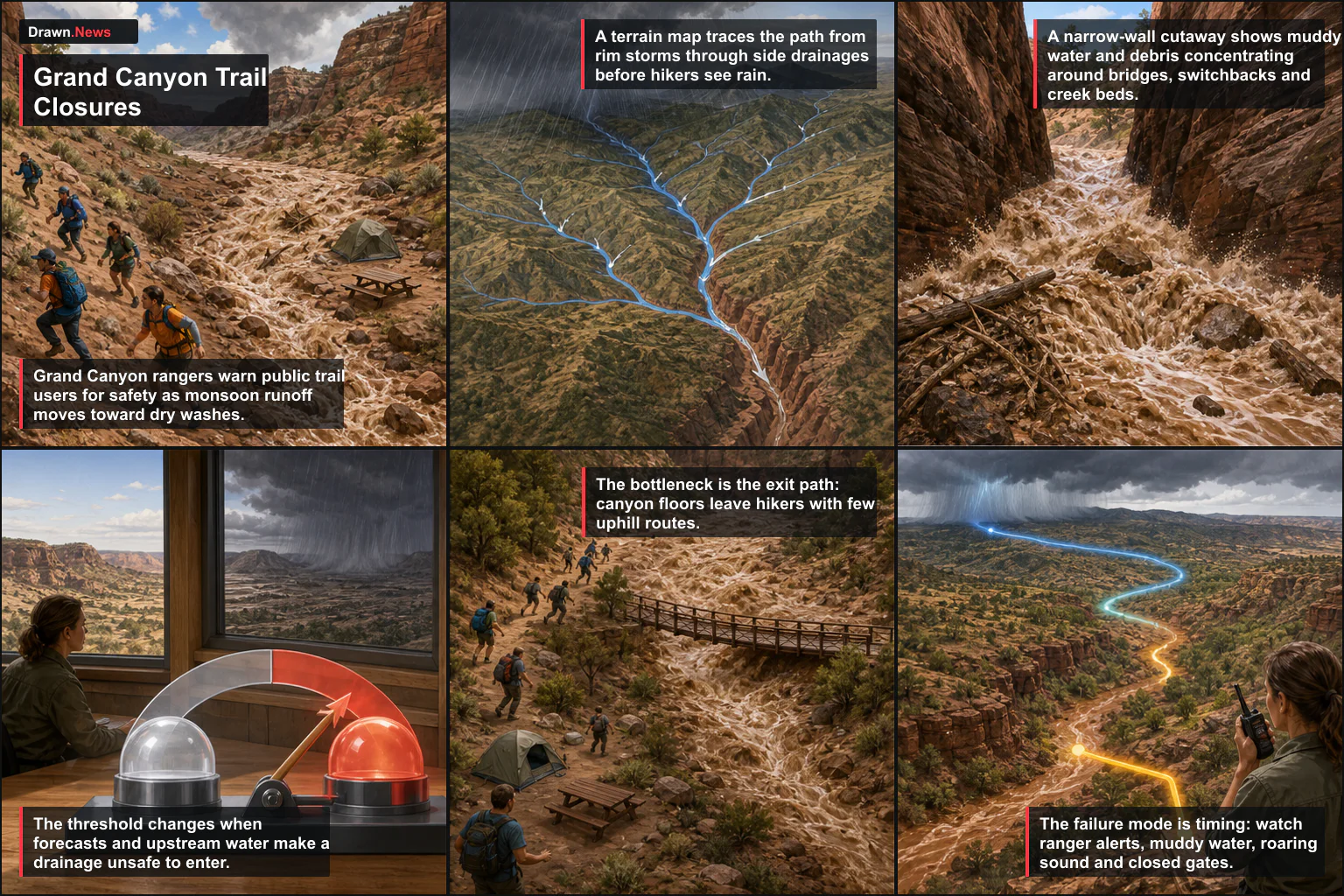 Drawn.News visual brief: How Grand Canyon Trail Closures Work