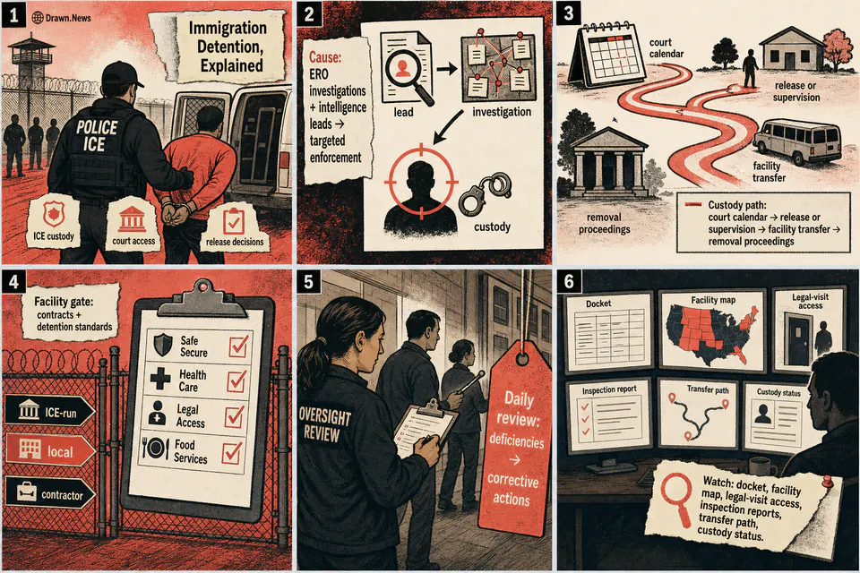 Drawn.News visual brief: Immigration Detention, Explained
