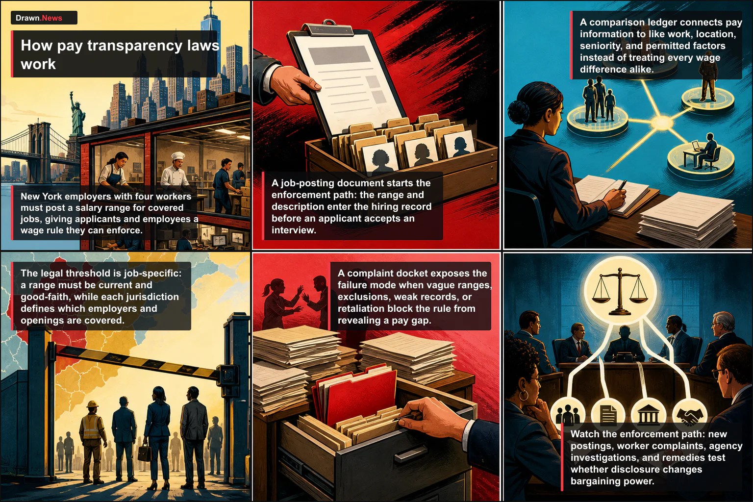 Drawn.News visual brief: How Pay Transparency Laws Work