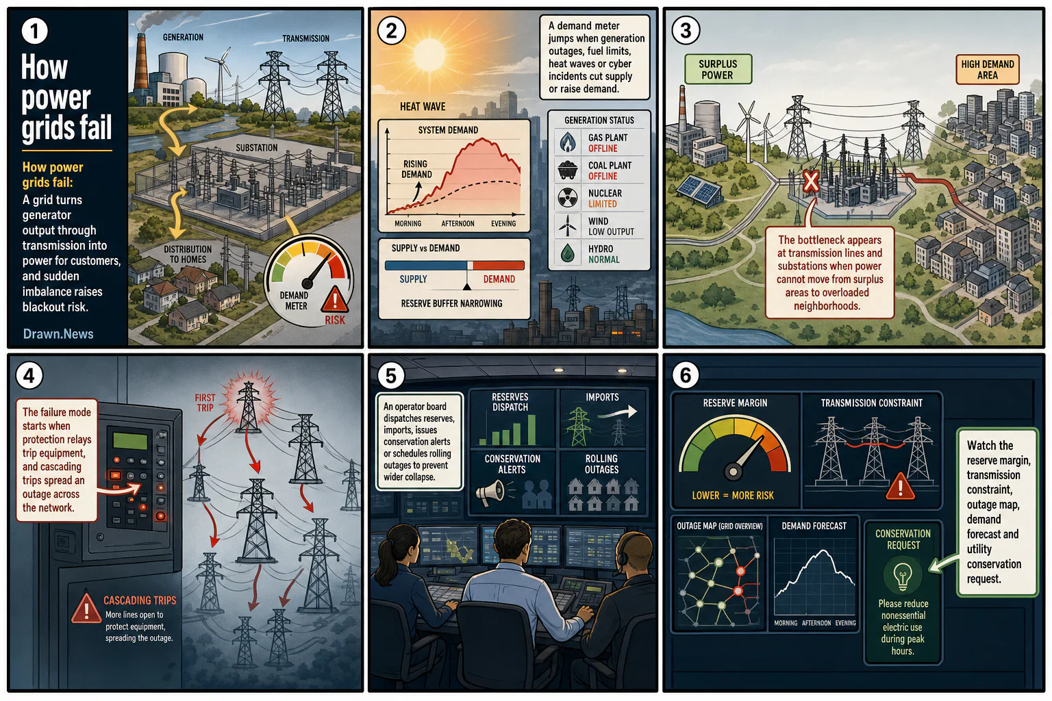 Drawn.News visual brief: Power Grid Failure Mechanics
