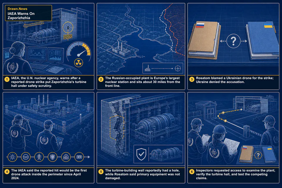Drawn.News visual brief: IAEA Warns On Zaporizhzhia