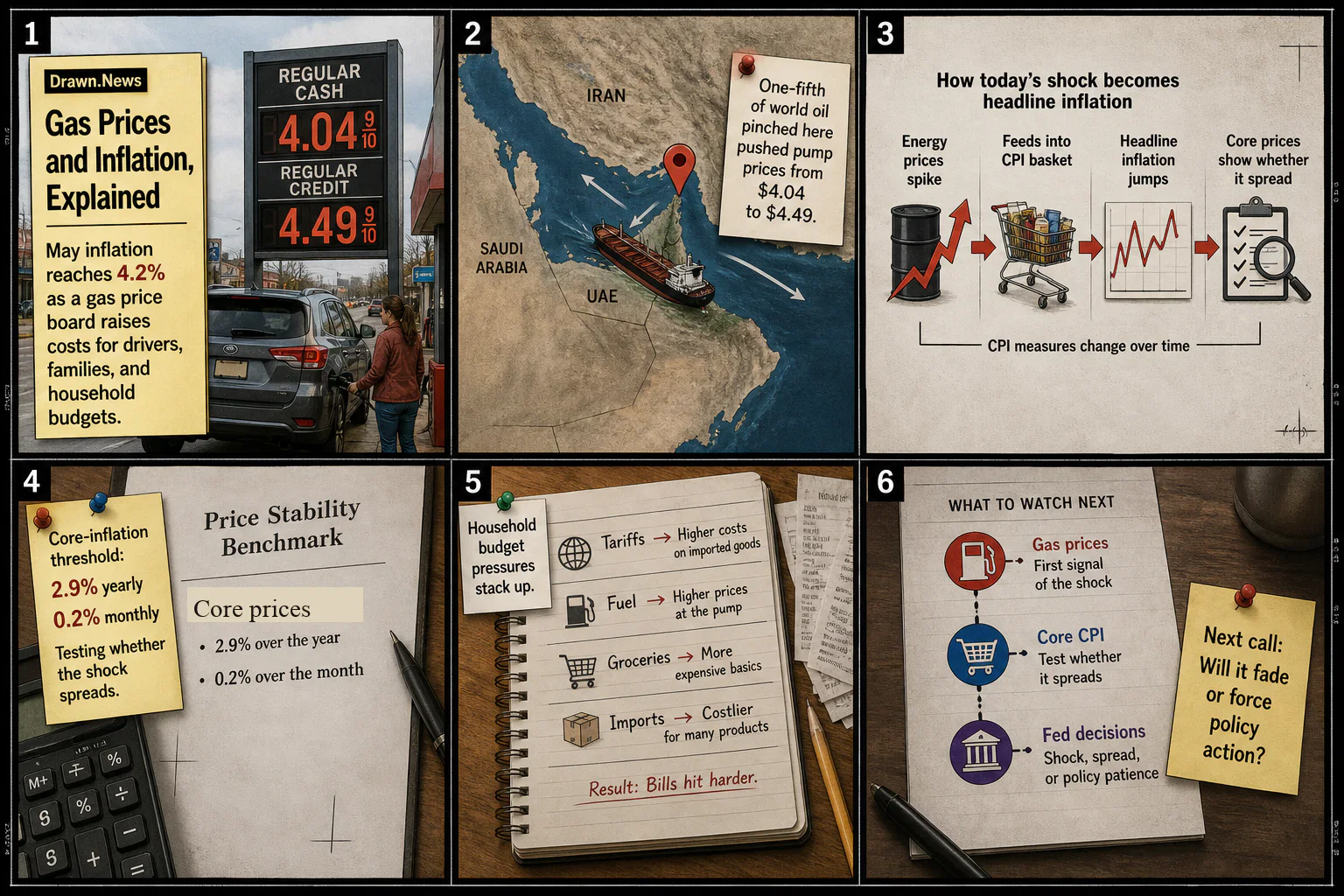 Drawn.News visual brief: Gas Prices and Inflation, Explained