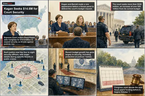 Drawn.News visual brief: Kagan Seeks $14.6M to Bolster Court Security