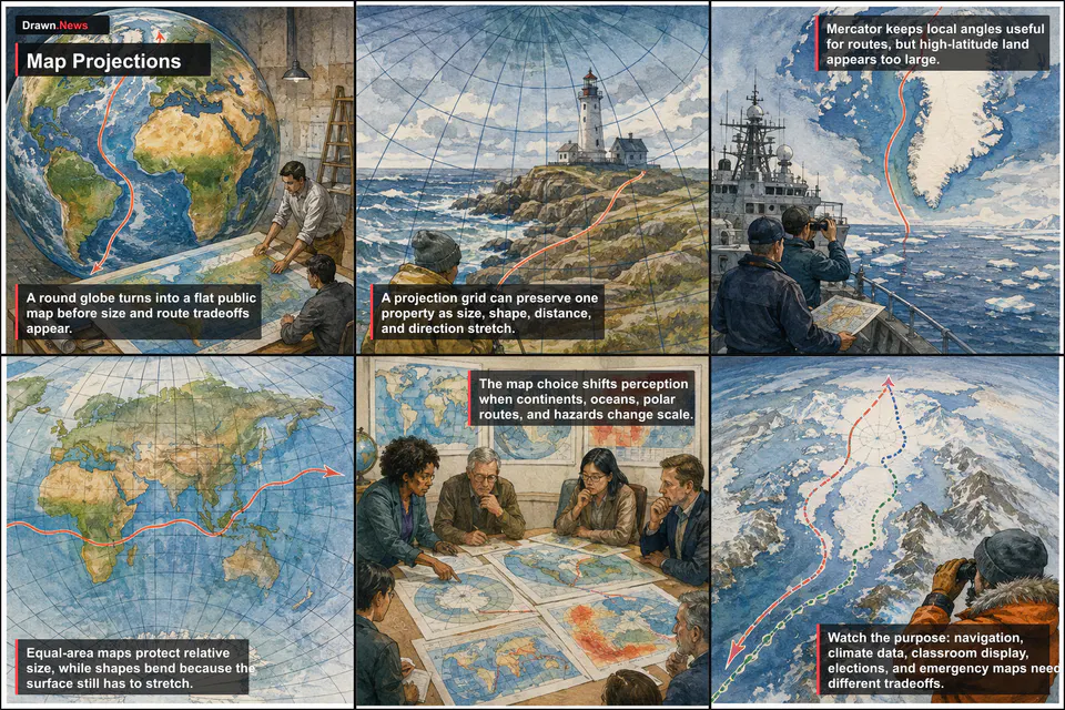 Drawn.News visual guide: Map Projections