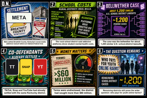 Drawn.News visual brief: Meta settles social media addiction case with US school district