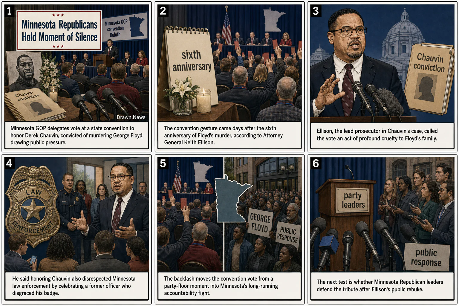 Drawn.News visual brief: Minnesota Republicans Hold Moment of Silence for Derek Chauvin