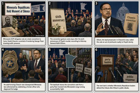 Drawn.News visual brief: Minnesota Republicans Hold Moment of Silence for Derek Chauvin