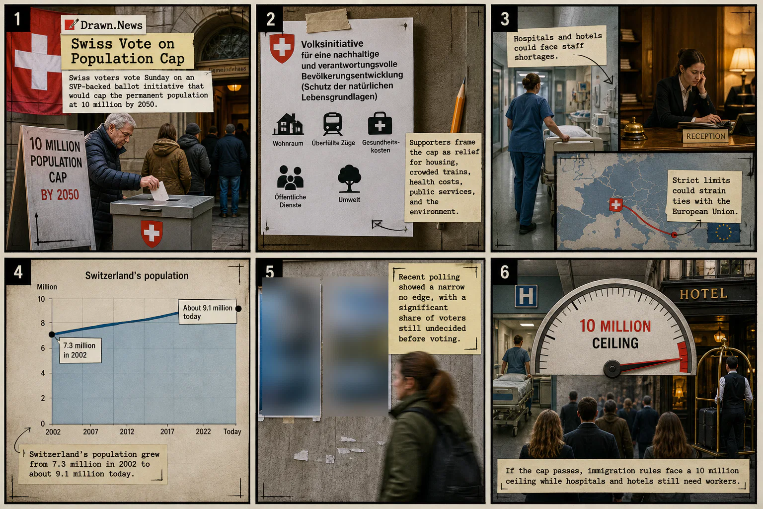 Drawn.News visual brief: Swiss vote tests 10 million population cap and EU labor ties