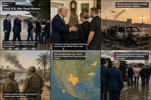Drawn.News visual brief: Trump Attends Dover Transfer as Four U.S. War Dead Return