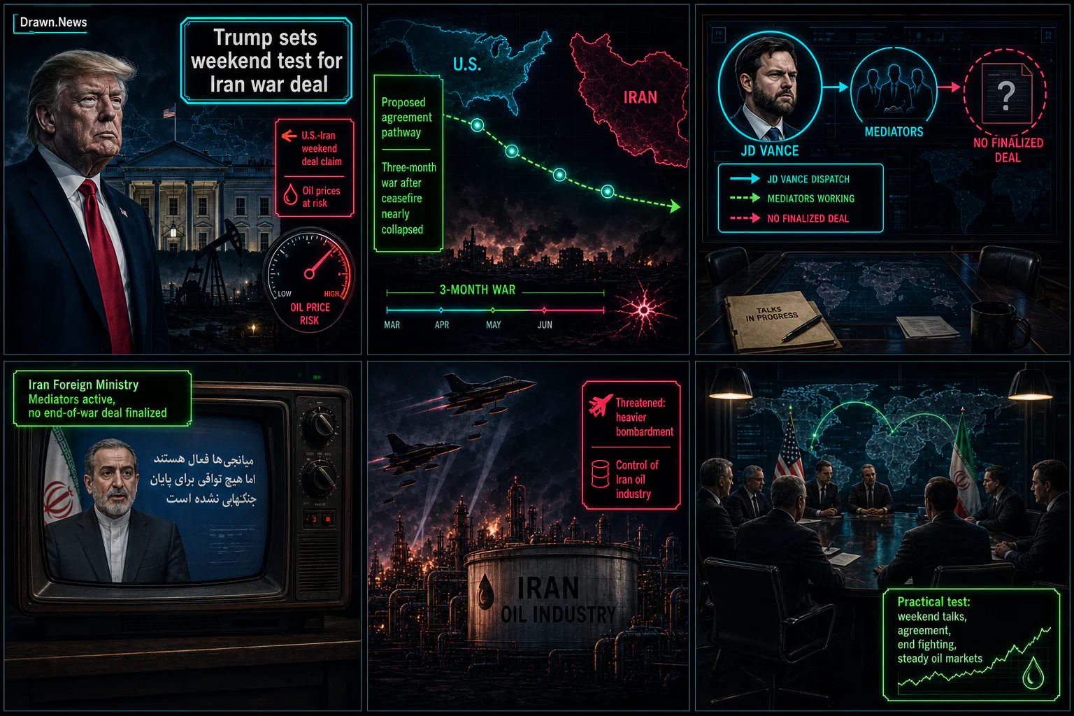 Drawn.News visual brief: Trump sets weekend test for Iran war deal