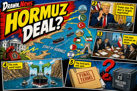 Drawn.News visual brief: Trump says Iran deal 'largely negotiated' including reopening Strait of Hormuz