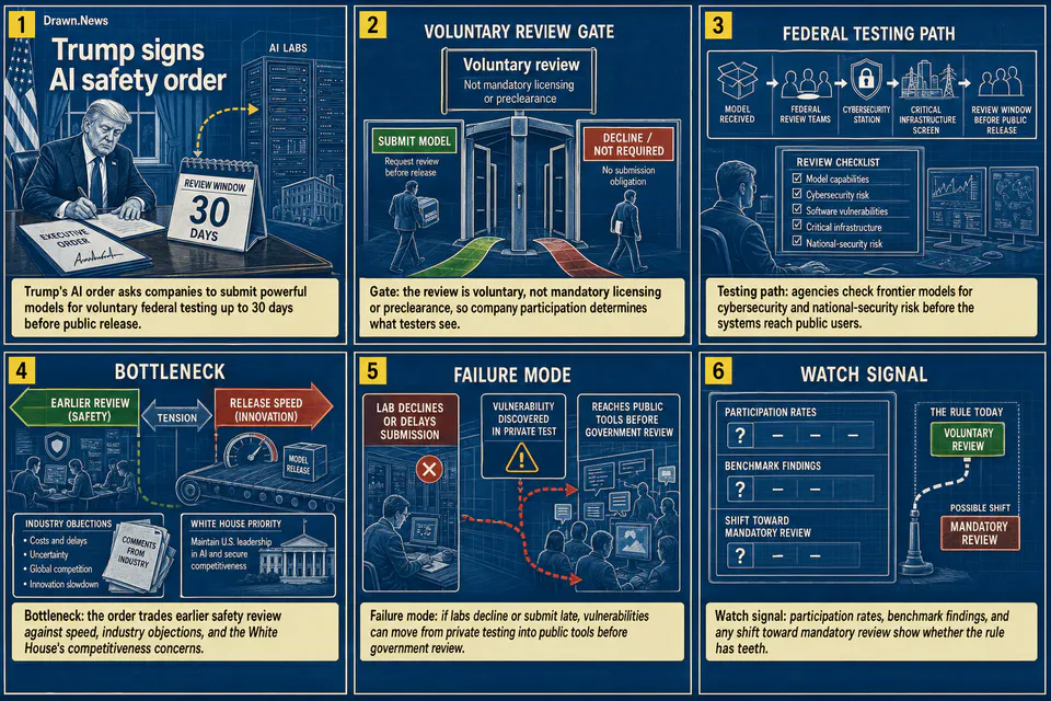 Drawn.News visual brief: Trump signs AI safety order