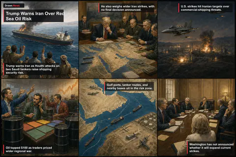 Drawn.News visual brief: Trump Warns Iran Over Red Sea Oil Risk