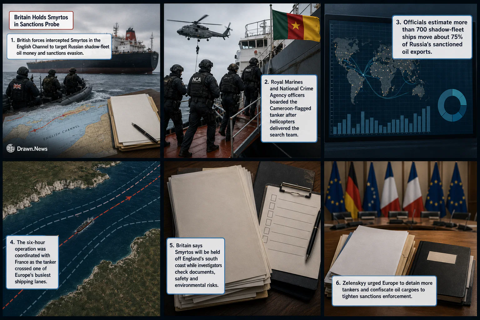 Drawn.News visual brief: Britain holds Smyrtos in sanctions probe