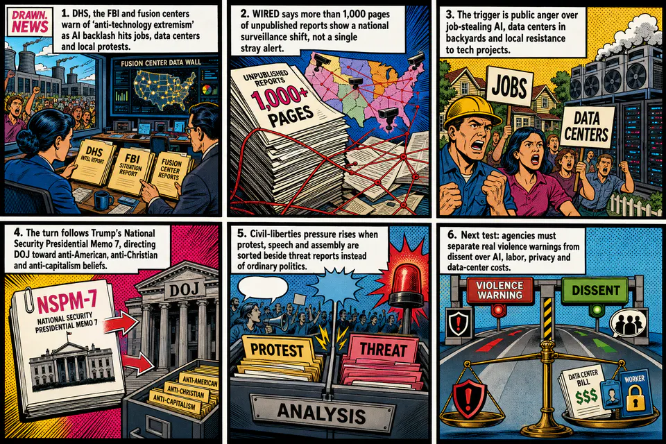 Drawn.News visual brief: Anti-Tech Extremism Alert