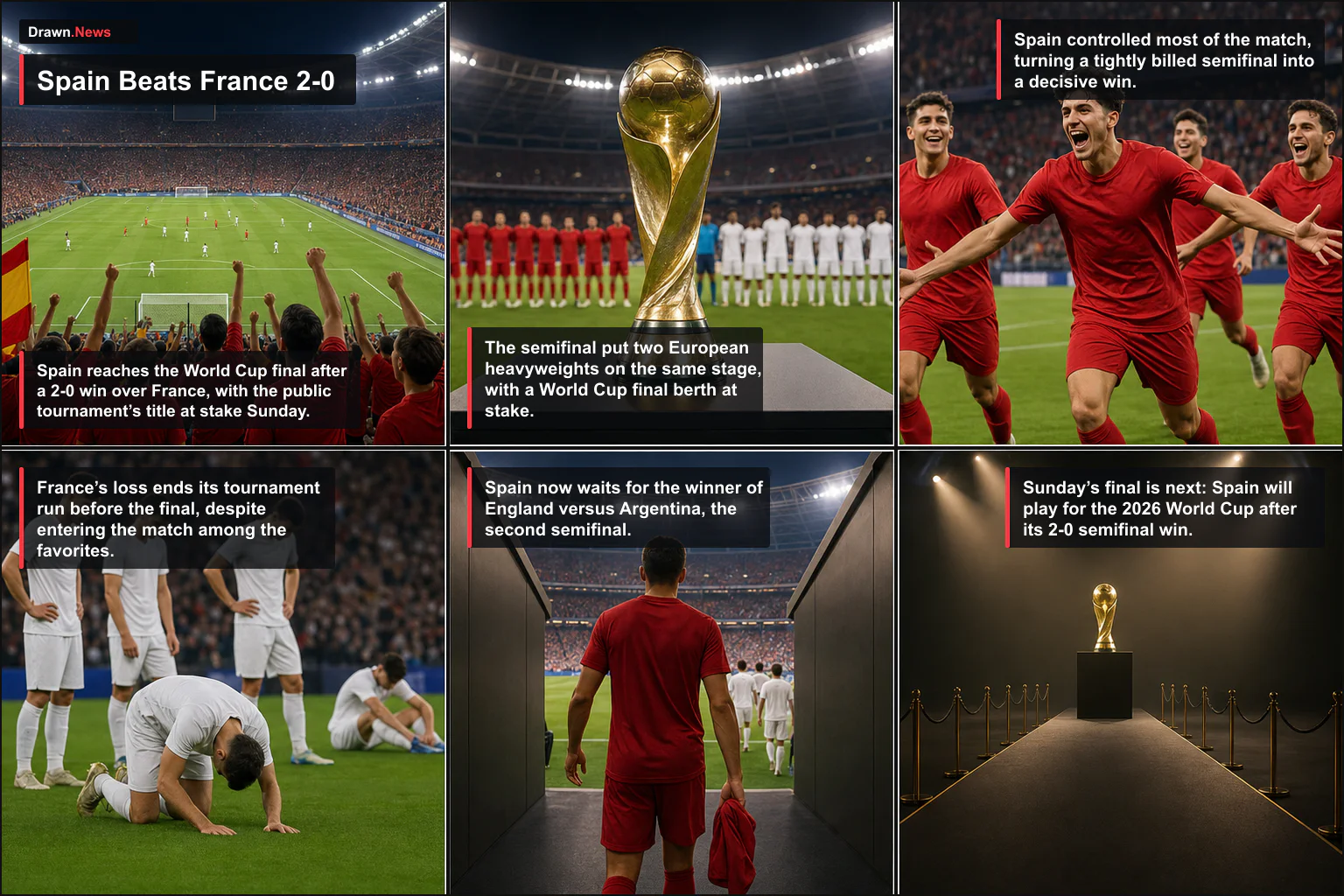 Drawn.News visual brief: Spain Beats France 2-0 to Reach the World Cup Final